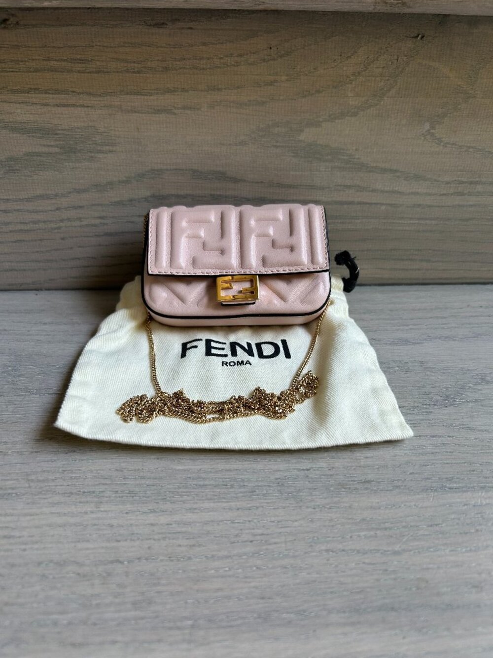 Pink Fendi Nano Baguette Charm Bag Cardholder